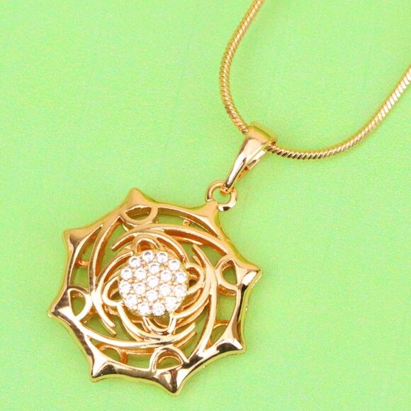 "Rose Gold Geometric Pendant with CZ Center Stylish Charm, XPPT1441 - Picture 1 of 13